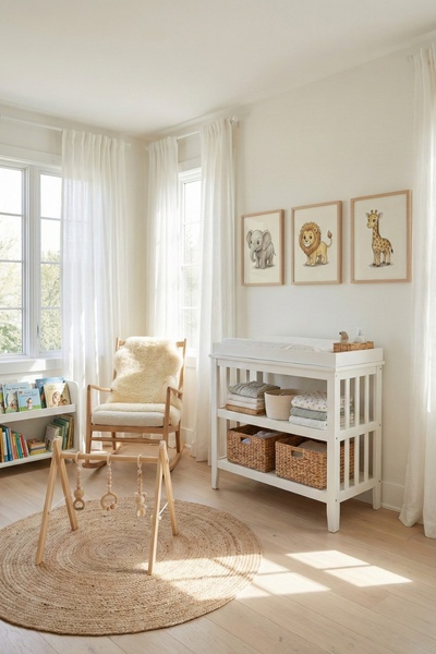 nursery changing table, baby changing dresser, nursery furniture, baby furniture set, wood changing table, lifestyle, minimalist, calm, warm, neutral